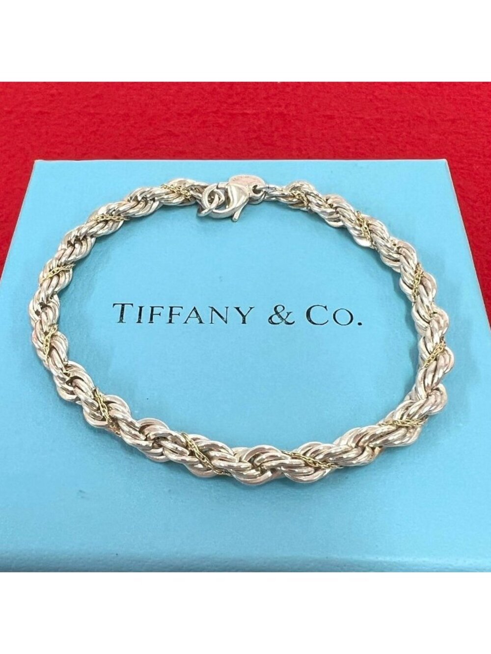Tiffany & Co Vintage Twisted Rope Bracelet Silver Yellow Gold